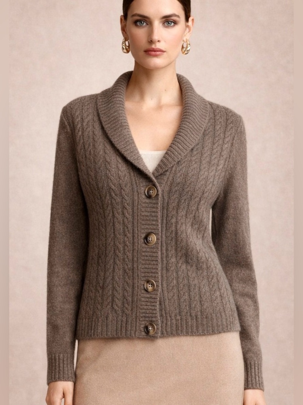 Tahari 100% 2-Ply Cashmere Button Up Cardigan Small
